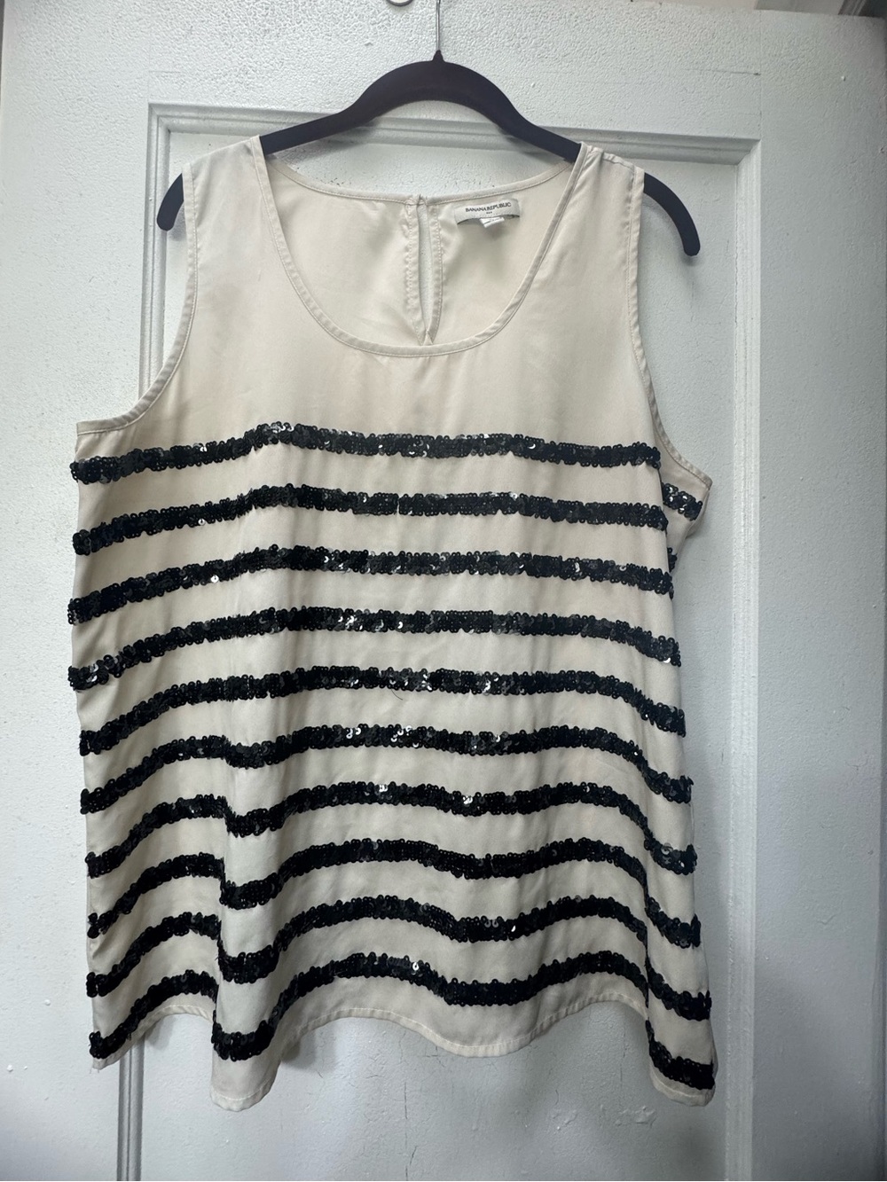 Banana Republic Cream Tank Top with Black Sequin Stripes